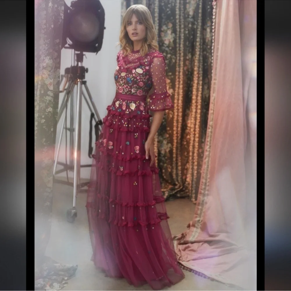 BHLDN Needle and Thread Red Pandora maxi dress gown xs small 2 4 - Picture 8 of 12